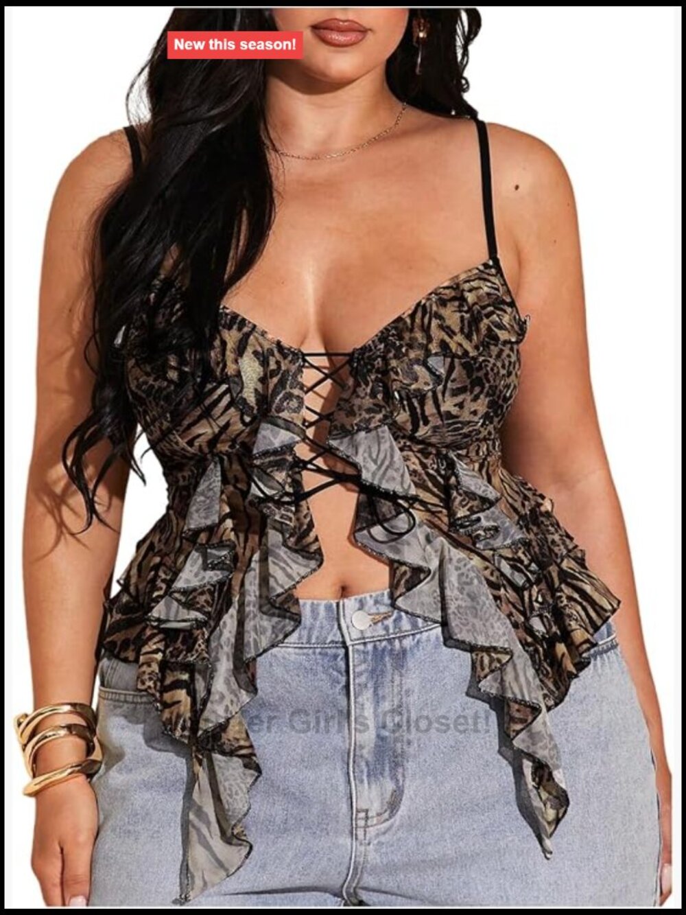 Plus Size Asymmetrical Cami Top Sheer Ruffles Criss Cross Tie Y2K Sleeveless